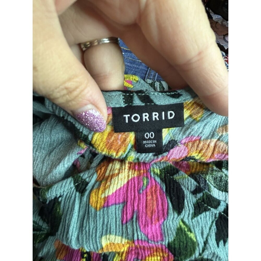 Torrid Sophie Crinkle Gauze Swing Cami‎ Neon Palm Floral Sleeveless Size 00 (L) - Picture 7 of 9